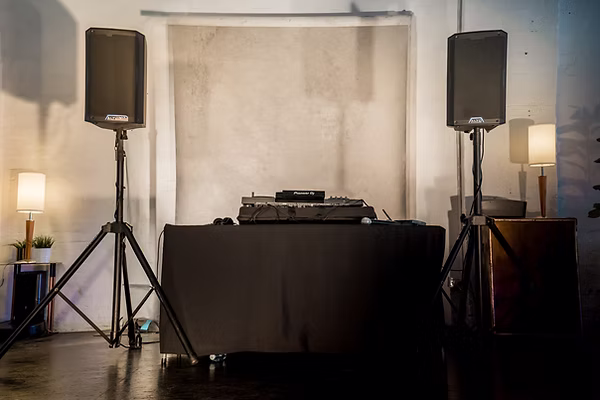 Basic Package: Premium Party Sound and Lighting Sydney, Diamond DJ Booth setup for weddings, corporate and private events