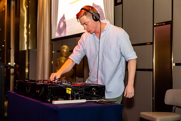 Decks Only: Premium Party Sound and Lighting Sydney, Diamond DJ Booth setup for venue PA systems